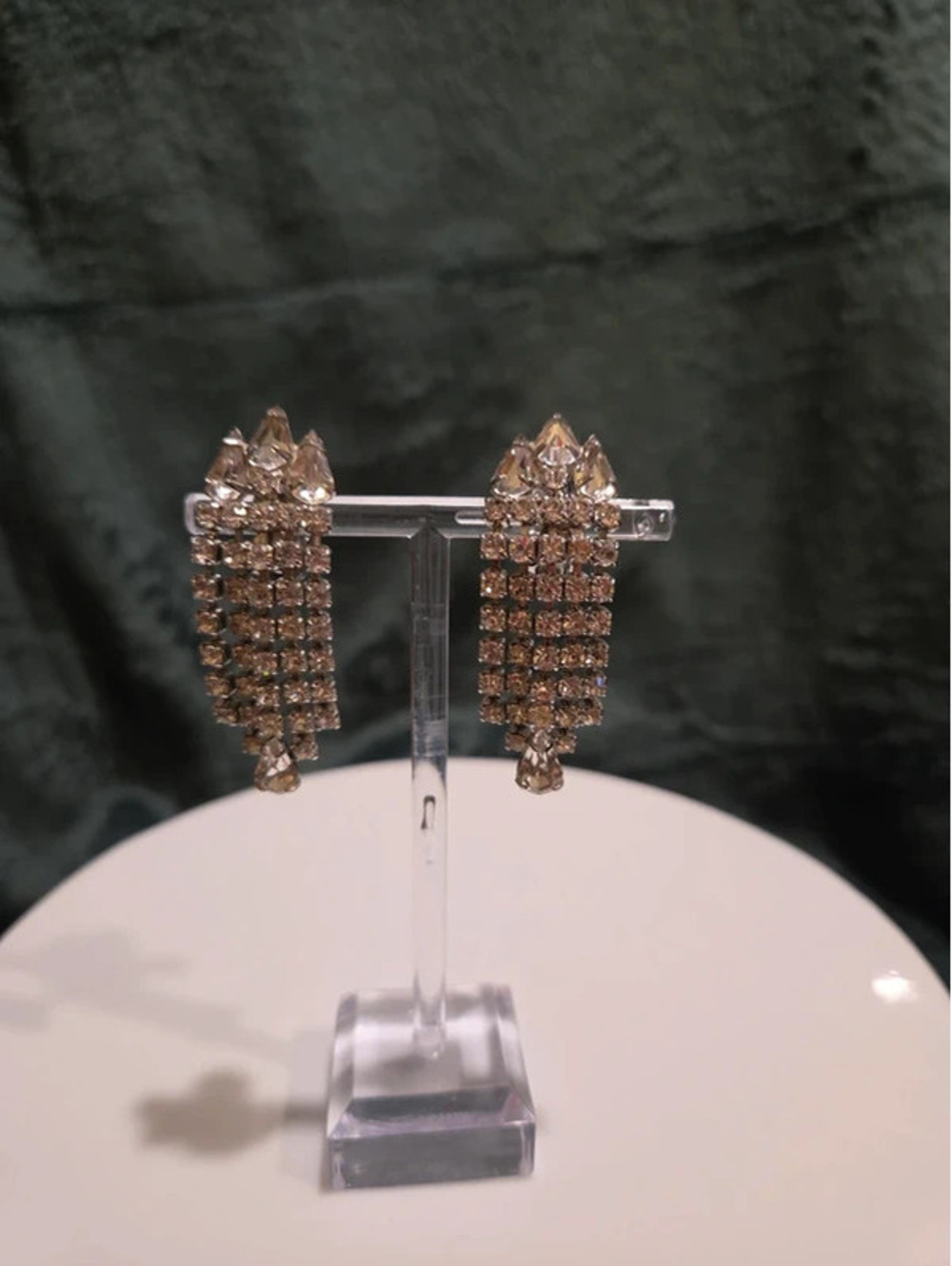 Vintage rhinestone clip-on waterfall earrings